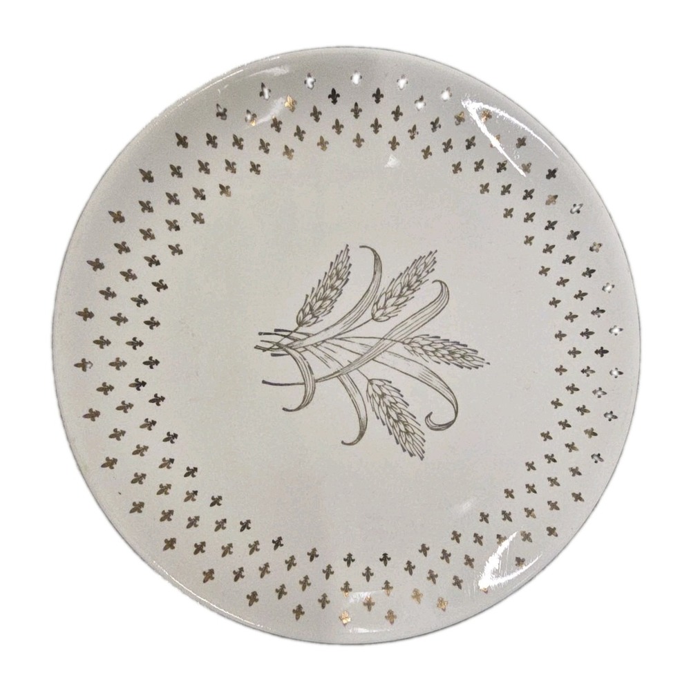 Vintage SICO 50's Homer Laughlin Golden Wheat Dinner Plate Fleur De Lis Border
